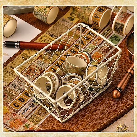 36 Rolls Vintage Washi Tape Pack Retro Arts Adhesive Tapes Wide Chronicle Decorative Masking Tape Sets for Craft, Kids, Scrapbook, DIY, Gift Wrapping (Black & White Light)