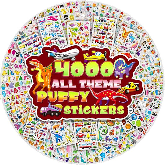 3d puffy stickers for kids, 80 sheets, 4000+ foam stickers for toddler girls & boys, classroom & teachers must haves,teacher sticker reward pack for classroom, kids crafts, scrapbooking, party gifts