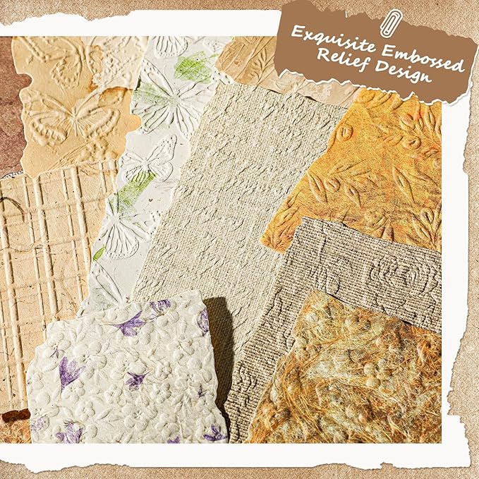 112 Pcs Textured Vintage Scrapbook Paper, 4 Themes Scrapbook Journaling Supplies, Embossed Designs Scrapbooking Kit Decorative Paper for Junk Journals, Card Making, Collage Art, Retro Crafts