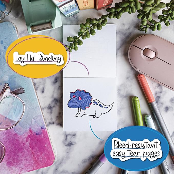 A Brighter Year The Original Adult Mini Coloring Book - Dinos Dragons Diggers and Dogs Edition - 3” x 3” Pocket Size, 50 Pages, Lay Flat Binding, Thick Paper, No Bleeding - Stress & Anxiety Relief