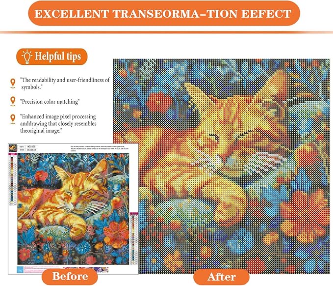 igoodom Diamond Art Kits for Adults, Cat Diamond Painting Kit, Full Drill Round Cat Diamond Art Kits, DIY Gem Art and Crafts for Home Wall Decor Gift 14x14inch