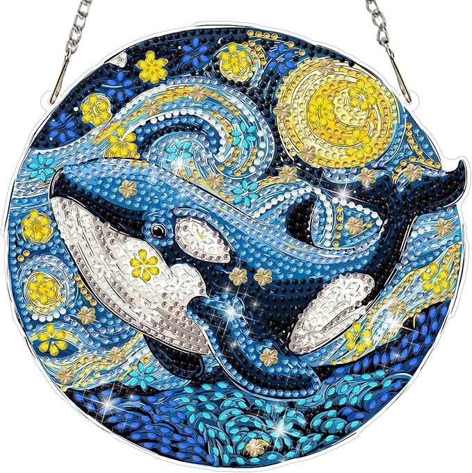 MAXBYE Whale Diamond Art Kits for Adults Hanging Ornament, DIY Special Crystal Diamond Painting kit, Double Sided Painting Kits for Beginners Gift Wall Home Decoration 8×8 Inch