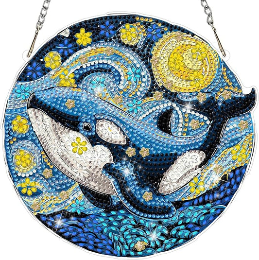MAXBYE Whale Diamond Art Kits for Adults Hanging Ornament, DIY Special Crystal Diamond Painting kit, Double Sided Painting Kits for Beginners Gift Wall Home Decoration 8×8 Inch