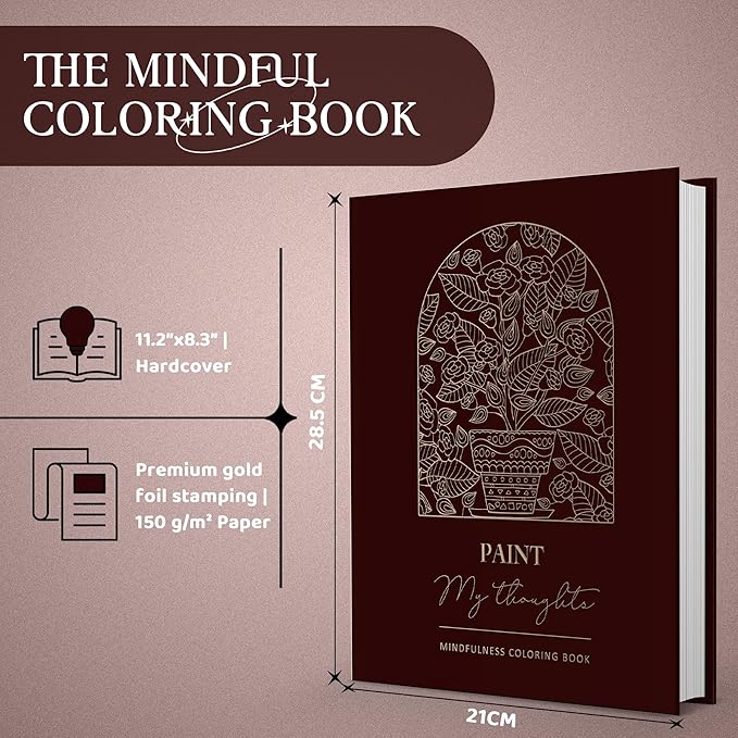 BIROYAL XXL Adult Coloring Book for Women 11.2”x8.3” - 100 Patterns Coloring Books for Adults Relaxation - Mindfulness & Personal Growth Prompts - Anxiety, Stress Relief & Relaxation Gifts for Women