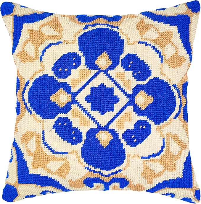 Howie's Needlepoint Needlepoint Kits for Adults, Pillow Front Cross Stitch Kit with Embroidery Pattern on Canvas, Yarn, 2 Needles and Instruction, 16 x 16inch(Vintage Pattern)