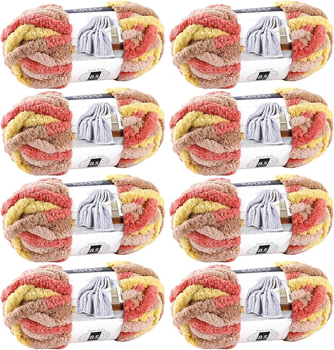 Chunky Chenille Yarn for Hand Knitting 8 Jumbo Pack Jumbo Chunky Yarn for Hand Soft Blanket Knitting, Bulky Thick Fluffy Yarn for Crocheting (Grapefruit Color)