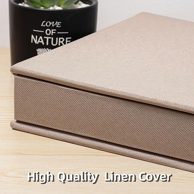 Large Photo Album Self Adhesive 4x6 5x7 3x5 8.5x11 Magnetic Scrapbook DIY Scrap Book Length 13 x Width 12.8 (Inches) 120 Sticky Pages Beige Linen Cover DIY Photo Album