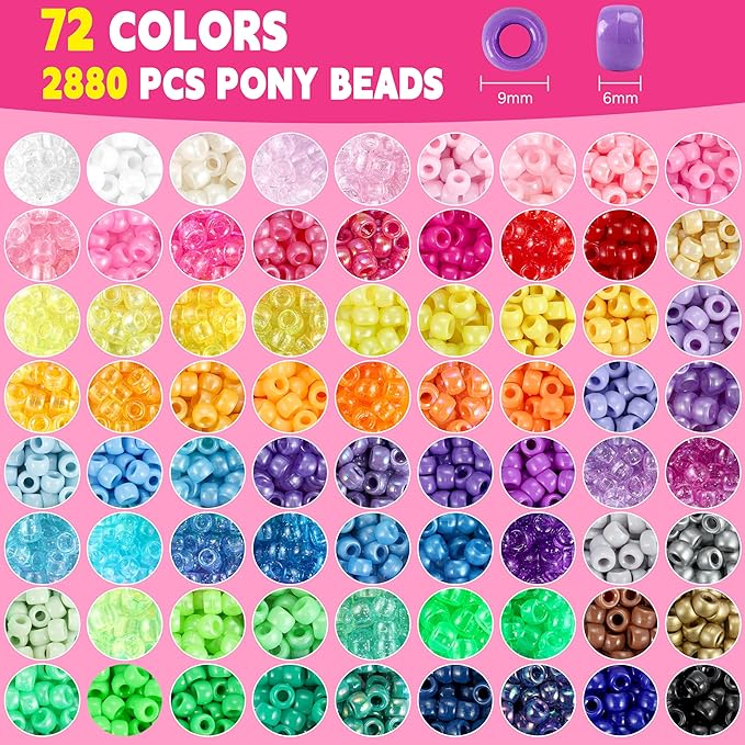 Pony Beads for Bracelets, Funtopia 4026 Pcs 72 Colors Multi-Types Kandi Beads with 10 Kandi Cuff Designs, Friendship Bracelet Making Kit with Assorted Letter Bead for Jewelry Making and DIY Crafts