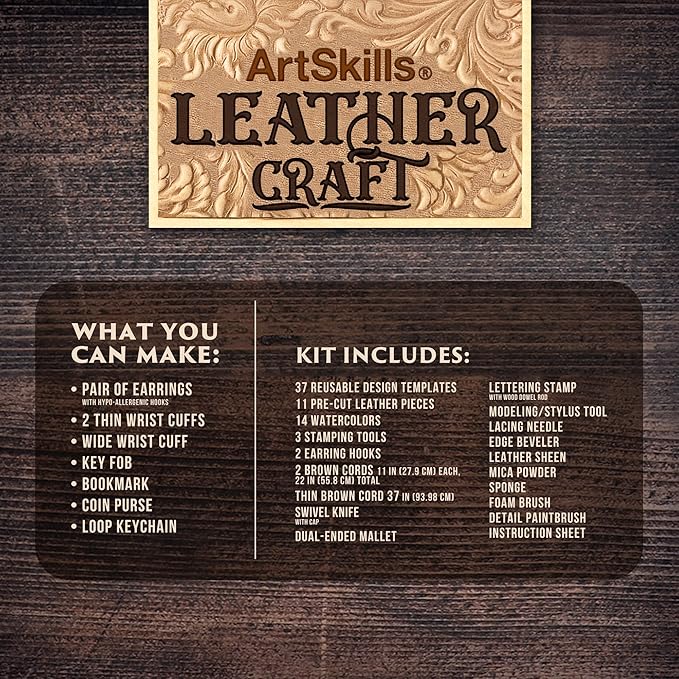 ArtSkills Leather Working Kit, Leather Tooling Kit with Tools, Stamps, Arts and Crafts Adult Project Kits, 80 pc