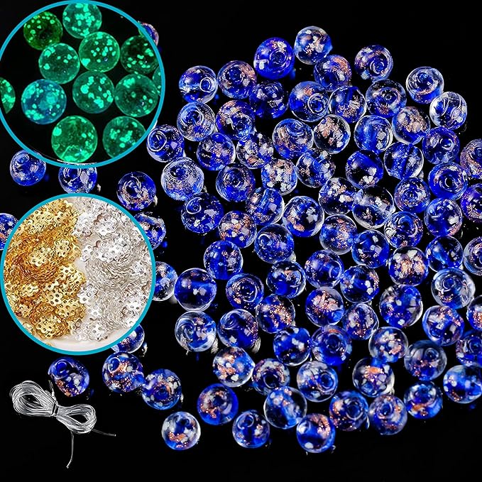 200 PCS 8mm Glow in The Dark Beads Bulk Round Luminous Glass Beads with Holes for Jewelry Making Bracelets Earrings Necklace Glow Loose Spacer Ball Bead DIY Craft Kit