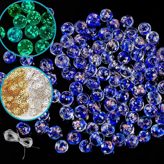 200 PCS 8mm Glow in The Dark Beads Bulk Round Luminous Glass Beads with Holes for Jewelry Making Bracelets Earrings Necklace Glow Loose Spacer Ball Bead DIY Craft Kit