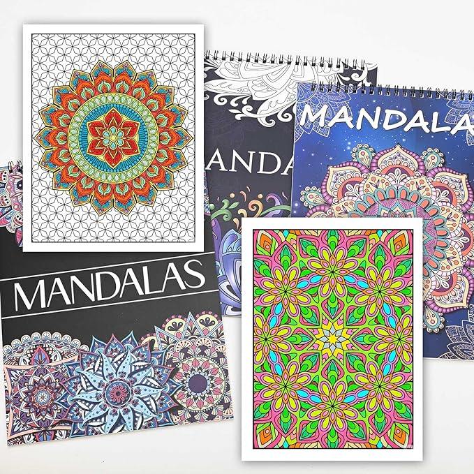 Ilyever 3 Pack Mandala Coloring Book Set for Adults, 60 Unique Mandala Designs for Stress Relief & Relaxation, Spiral Bound Coloring Books for Adults or Women