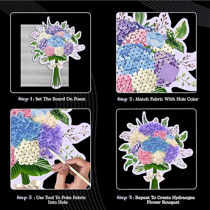 Unwynd Poke Art Hydrangea Flower Bouquet, Mess-Free Arts and Crafts for Adults, Teen Craft Kits, Thoughtful Easter Gifts for Women and Men