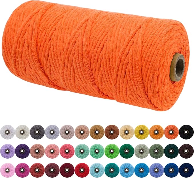 JeogYong Single Strand Macrame Cord 3mm x 109 Yards (328 Feet) Soft Cotton Rope Macrame Yarn 3 mm Macrame Cord, Macrame Supplies for Crafts Wall Hangings Plant Hangers Decorations (Orange)