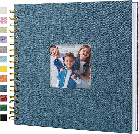 Scrapbook Photo Album Linen Cover, 10 x 10 Inch Hardcover Kraft White Pages Memory Book, for Travel Wedding Guest Book Christmas Baby Shower (40 Sheets/ 80 Pages,Blue)