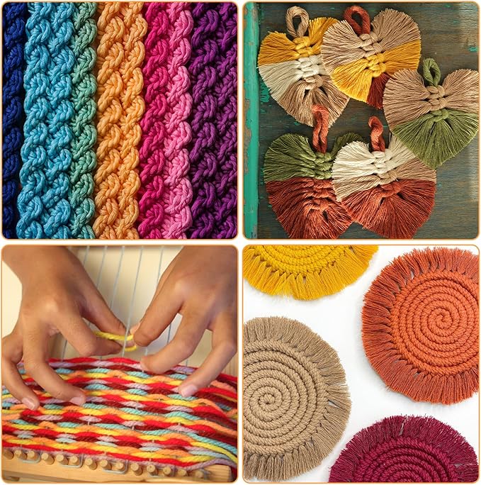 18 Rolls Macrame Cord 3mm x 594 Yards – Natural Colored Macrame Cotton Cord Rope Kit, 4 Strand Twisted Color Variety Yarn String for Wall Hanger, Plant Hanging, DIY Knitting, Macrame Supplies