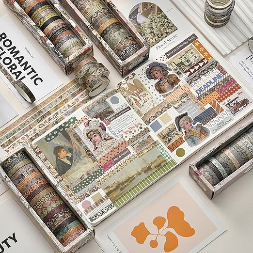 20 Rolls Skinny Vintage Washi Tape Set Retro Arts Adhesive Tapes Basic Patterns Decorative Masking Tape Sets for Craft, Kids, Scrapbook, DIY, Gift Wrapping (Forest Isles)
