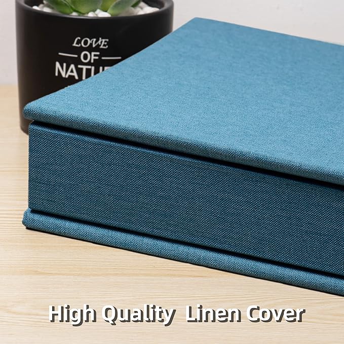 Large Photo Album Self Adhesive 4x6 5x7 3x5 8.5x11 Scrapbook Magnetic Album DIY Scrap Book Length 13 x Width 12.8 (Inches) 120 Sticky Pages Linen Cover DIY Photo Album (Sky Blue)