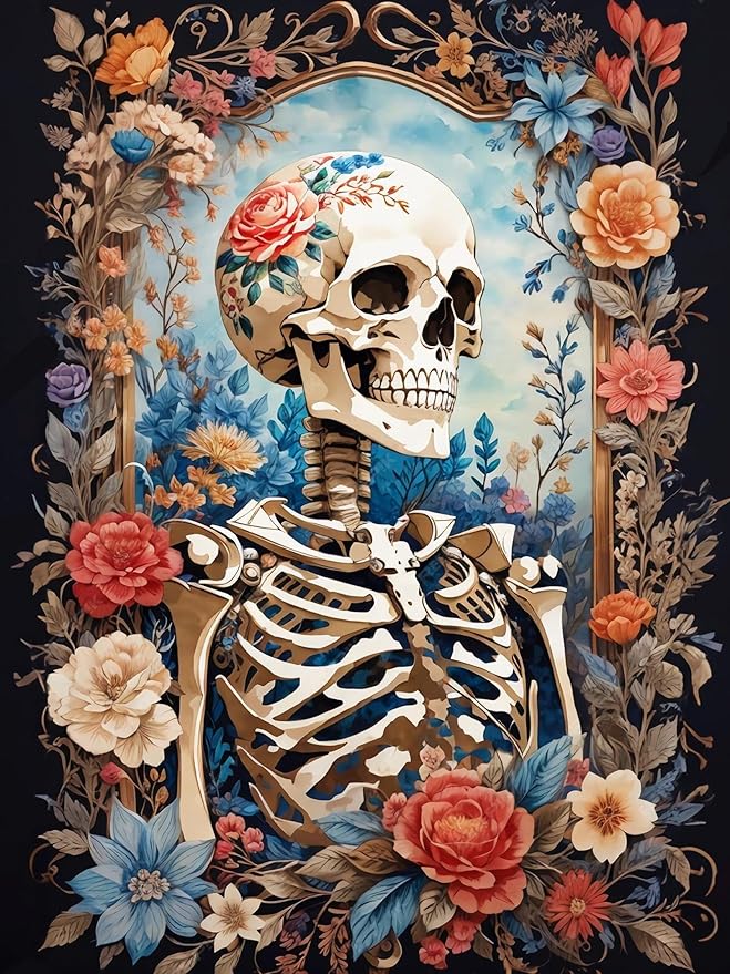 Meothan Skull Flower Diamond Painting Kits for Adults DIY Skull Skeleton Diamond Art Kits Full Round Drill 5D Full Drill Crystal Rhinestone Gem Art Craft Home Wall Decor 12 x 16 Inch