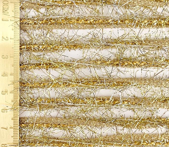 Artisanal Yarn Collection Multifiber Fancy Yarn with Gold & Silver Shimmering Threads for Knitting Crocheting Crafts DIY, Set of 3 Rolls (Light Gold)