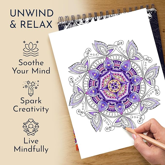 Premium Mandala Coloring Book for Adults – 50 Stress Relief Designs – 180gsm Thick Bleed-Proof Paper, Spiral Bound Lay-Flat, Perforated – Frameable Art, Relaxation Gifts for Women, Anxiety Relief