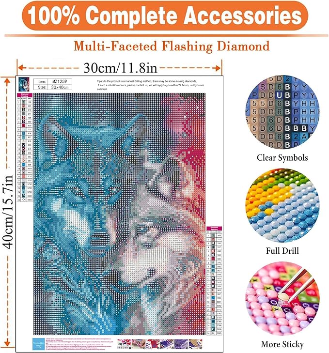 igoodom Wolf Diamond Art Kits for Adults, Wolf Diamond Painting Kit, Full Drill Round Diamond Art Kits, DIY Gem Art and Crafts for Home Wall Decor Gift 12x16inch