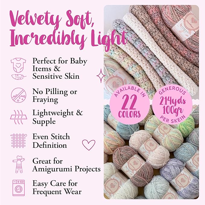 Chenillique Velvet Chenille Yarn for Crocheting, 4-Pack (856Yds / 400G), Free Patterns, Beginners Friendly - Soft Baby Yarn for Knitting Baby Blanket - #4 Medium Worsted Weight - ICY Mint