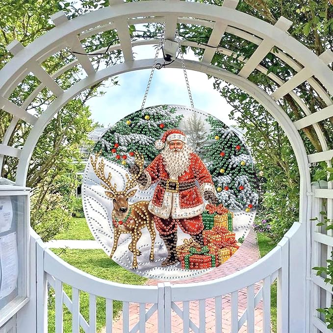 Wergund Christmas Diamond Art Hanging Kits, Hanging Diamond Art Santa Claus, Acrylic Special Shaped Rhinestone, Window Hanging Pendants for Home Wall Garden Front Door Outdoor Decor Gift(Christmas)