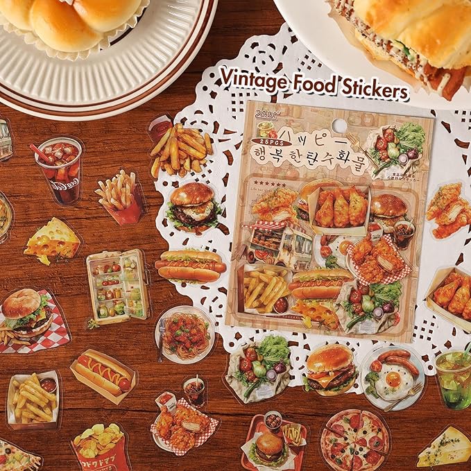 Vintage Food Stickers for Scrapbooking – 100pcs Dessert, Bread & Cafe Style Cooking Stickers for Scrapbook Supplies, Junk Journal, Planner & DIY Crafts Supplies