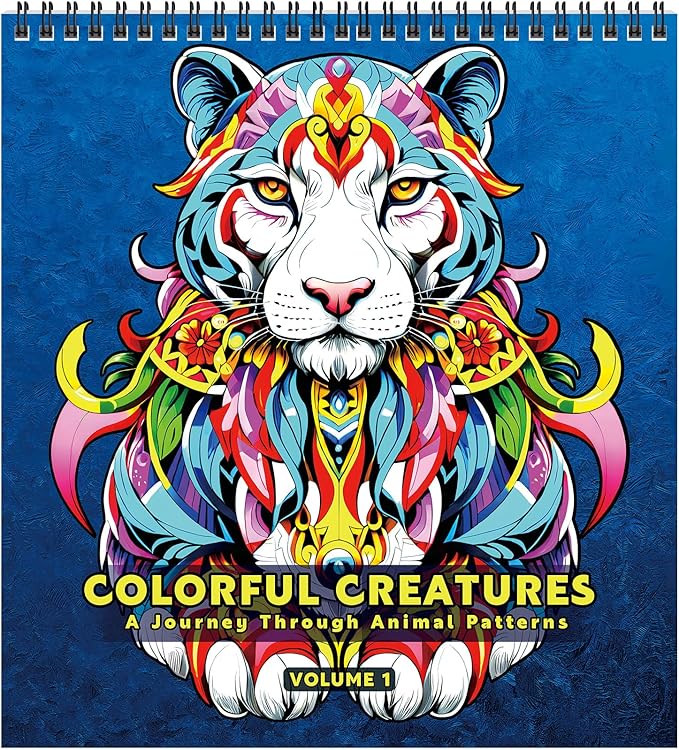 FUN LAVIE Adult Coloring Book - Mandala Animal Designs for Adults Relaxation and Teens Stress Relief, Spiral Bound Coloring Book for Women, Mindfulness Mandalas and Animal Patterns for Anxiety Relief
