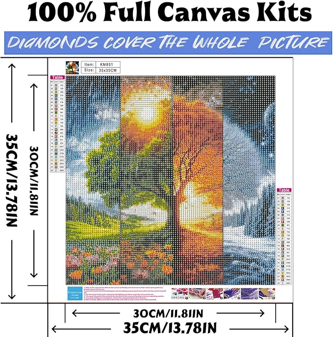 Diamond Art Kits for Adults Four Seasons Tree, DIY 5D Diamond Painting Kit for Beginners, Full Round Drill Gem Art Dots for Adults, Diamond Dots Paintings Crafts Home Wall Decor 14X14 Inch