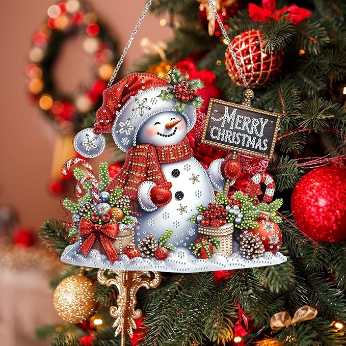 JJFox Diamond Art Hanging Kit for Adult,Special Shaped Rhinestone,DIY Acrylic 5D Diamond Art Painting Window Pendants Home Garden Wall Hanging Kits Hanging Ornament,Double Sided. (Christmas snowman1)