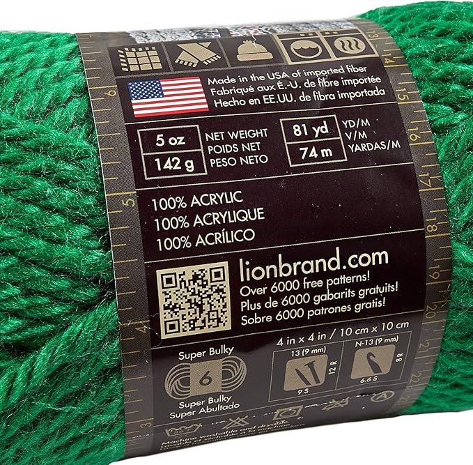 Lion Brand Hometown Yarn - Bulky Yarn for Knitting and Crocheting, 5-Pack, Green Bay