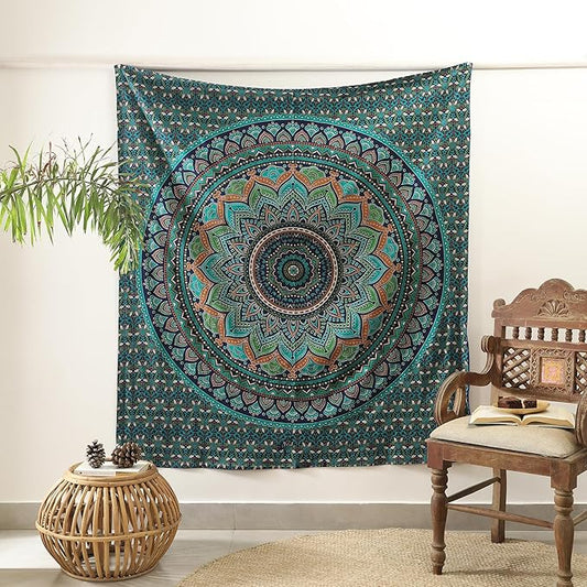 popular handicrafts mandala hippie psychedelic ombre tapestry wall hanging - indian maditation gypsy bohemian hippy dorm room decor tarqouise 60x54 inch