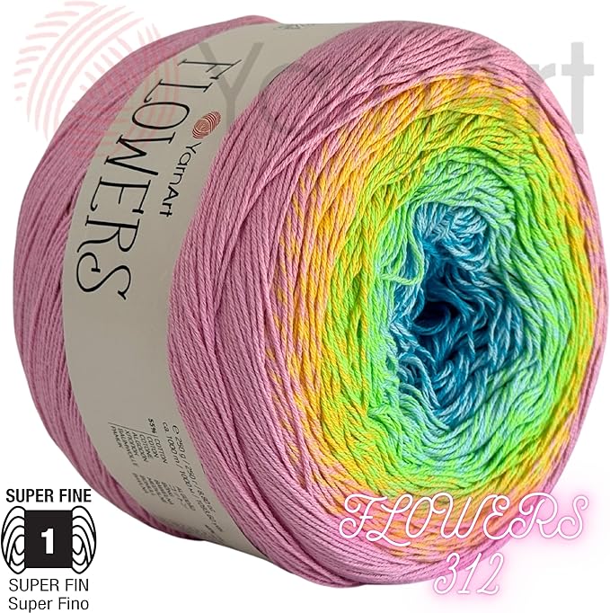 YarnArt Flowers – Gradient Cotton Acrylic Blend, 250g (8.8 oz), 1094 yds, Lightweight Sport Yarn for Crochet, Knitting, Shawls, Summer Projects (312)