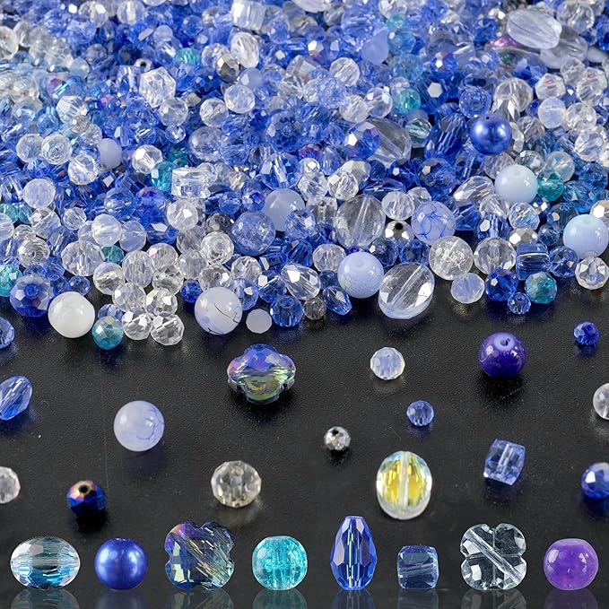 636pcs glass beads for jewelry making - blue craft crystal beads with loose beads sparkly faceted beads hole drilled diy for bracelets craft earrings bracelet necklace jewelry making