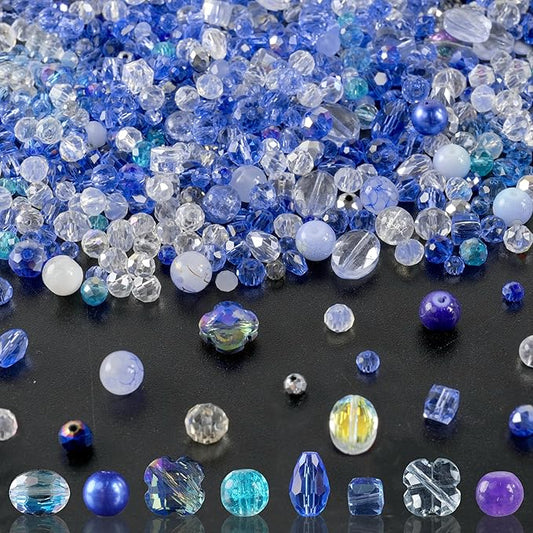 636pcs glass beads for jewelry making - blue craft crystal beads with loose beads sparkly faceted beads hole drilled diy for bracelets craft earrings bracelet necklace jewelry making