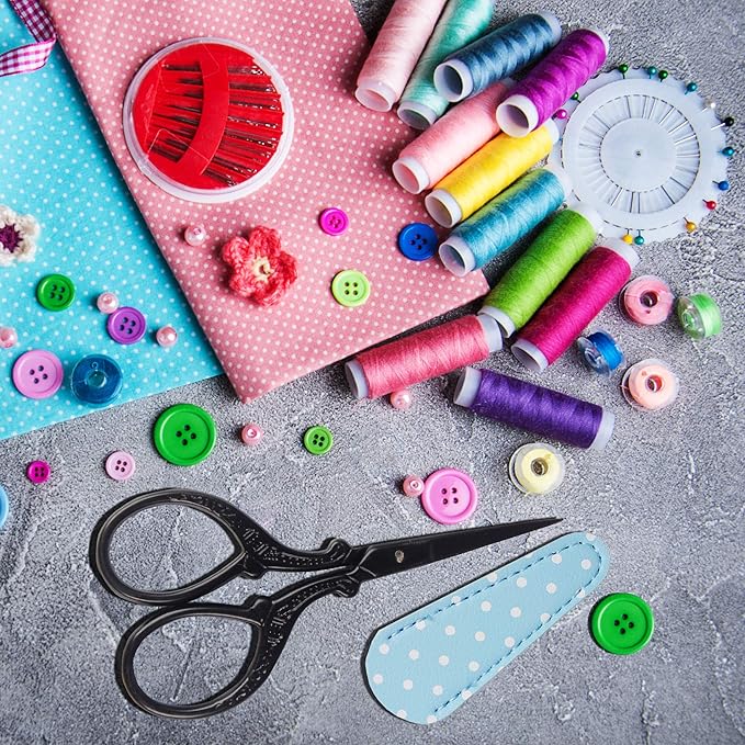 Small 3.6inch Scissors Embroidery Sewing Crochet Cross Stitch Knitting Scissors Sharp Craft Scissor with Leather Scissor Cover for Needlework Manual Sewing Handicrafts Tool
