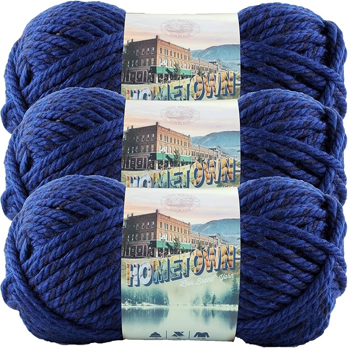 Lion Brand Yarn Hometown Yarn, Super-Bulky Yarn for Knitting, Crocheting, and Crafting, 3 Pack, Fort Worth Blue