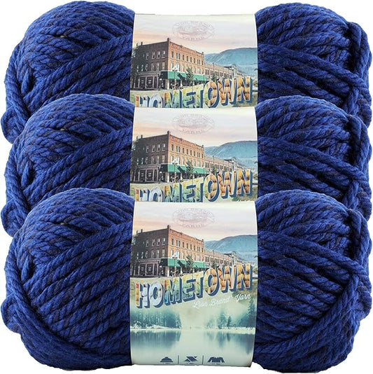 Lion Brand Yarn Hometown Yarn, Super-Bulky Yarn for Knitting, Crocheting, and Crafting, 3 Pack, Fort Worth Blue