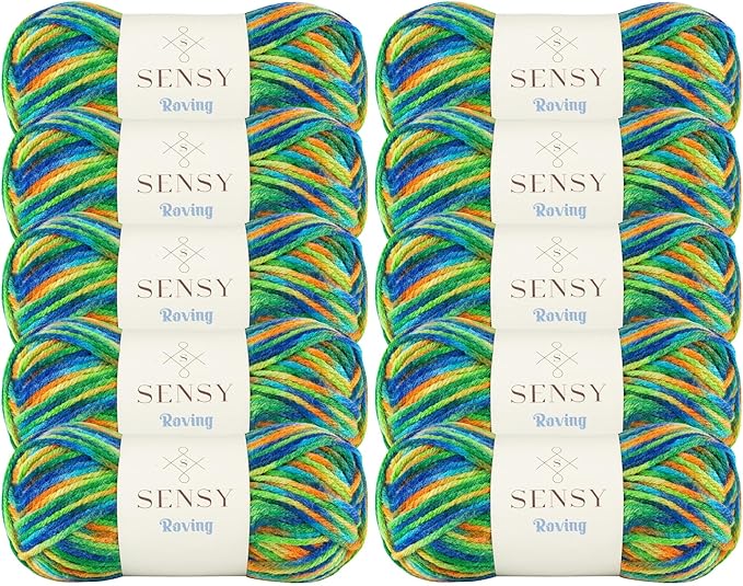 10 Skeins of Sensy Roving Multi Color Yarn, 3.5 oz, 132 Yards, Gauge 5 Bulky (Rainforests)
