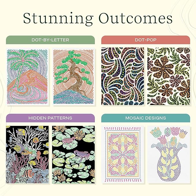 Lifelines FlowArt Activity Pads, 4-Pack - Guided Art Meditations with 4 Sets of Markers & 80 Scenes - Color by Number/Letter, Dot Art and More Coloring Books for Tweens, Adults & Seniors