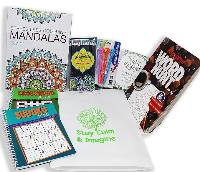 Get Well Soon Art kit home activities adult coloring books & pencils care package | Gift basket feel better soon gift for sick friend women, men, covid or after surgery for Stress relief & Relaxation