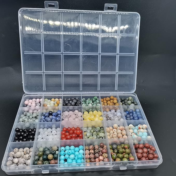 720pcs 6mm Natural Round Stone Beads Gemstone Beading Hole Size 1mm Crystal Energy Stone Healing for Bracelet Necklace Earrings Jewelry Making(24 Colors-2,6mm)
