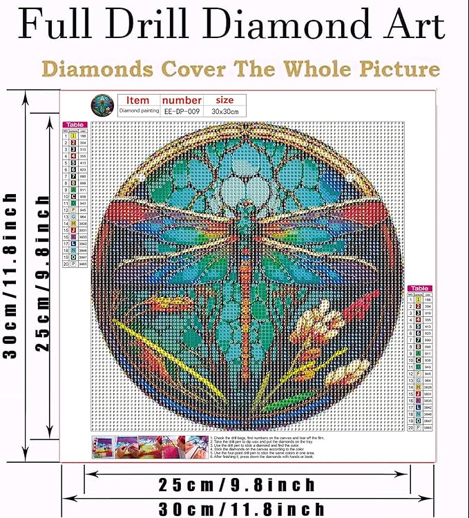 EIBEILI Dragonfly Diamond Art Painting Kits for Adults - Full Drill Diamond Paintings for Beginners, Round 5D Paint with Diamonds Pictures Gem Art Painting Kits DIY Adult Crafts Kits 12x12inch