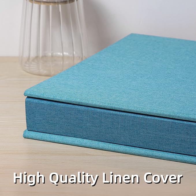 Large Photo Album Self Adhesive 4x6 5x7 3x5 8.5x11 Scrapbook Magnetic DIY - 13 x 12.8 Inches, 120 Black Sticky Pages, Linen Cover (Sky Blue)