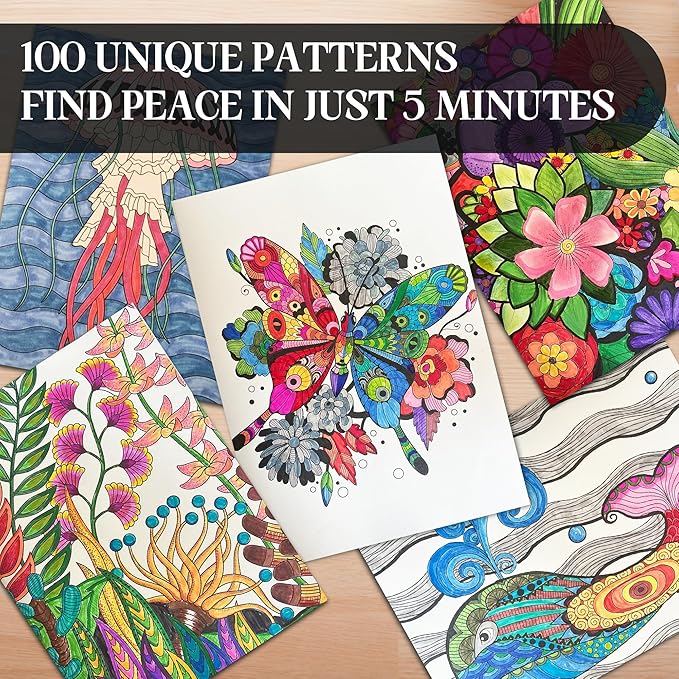 BIROYAL XXL Adult Coloring Book for Women 11.2”x8.3” - 100 Patterns Coloring Books for Adults Relaxation - Mindfulness & Personal Growth Prompts - Anxiety, Stress Relief & Relaxation Gifts for Women