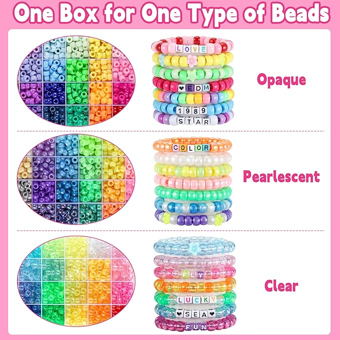 Pony Beads for Bracelets, Funtopia 4026 Pcs 72 Colors Multi-Types Kandi Beads with 10 Kandi Cuff Designs, Friendship Bracelet Making Kit with Assorted Letter Bead for Jewelry Making and DIY Crafts