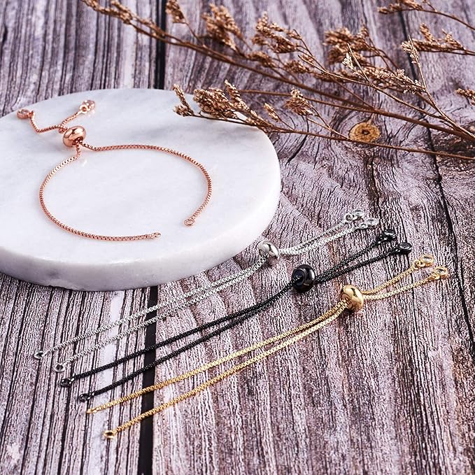 FASHEWELRY 20 Strands Adjustable Brass Bracelet Slider Extender Chains with Rhinestone Ends 8-5/8"(22cm) Meatl Plated for DIY Jewelry Making (Random Mixed Colors)