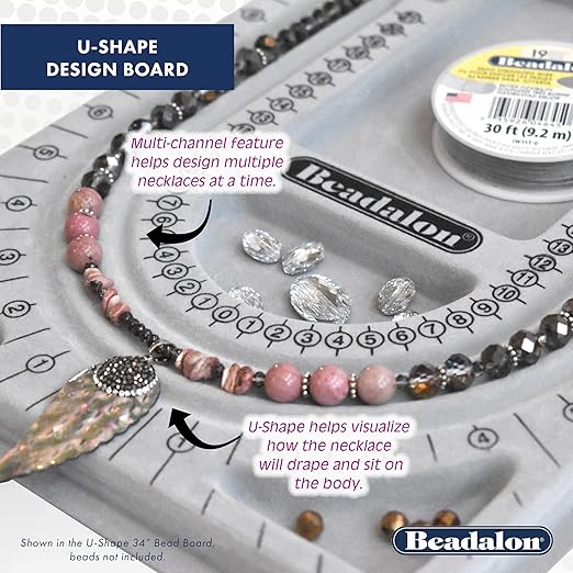 Beadalon 34" Bead Board with Case – Flocked, Anti-Roll Bead Tray with Cover – Ideal Jewelry Design Tool for Crafters, DIYers, Bracelet Making – Measurements in Inches & cm